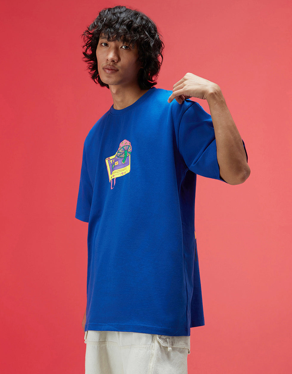 Tripin Royal Blue Oversized Puff Printed Exclusive T-shirt