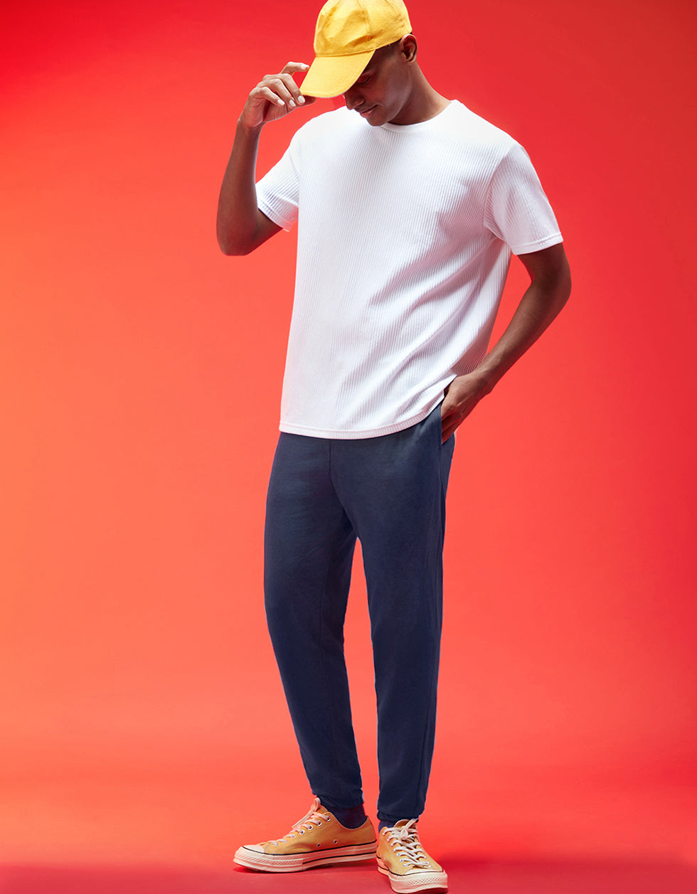 Navy Blue Solid Baggy Fit Joggers