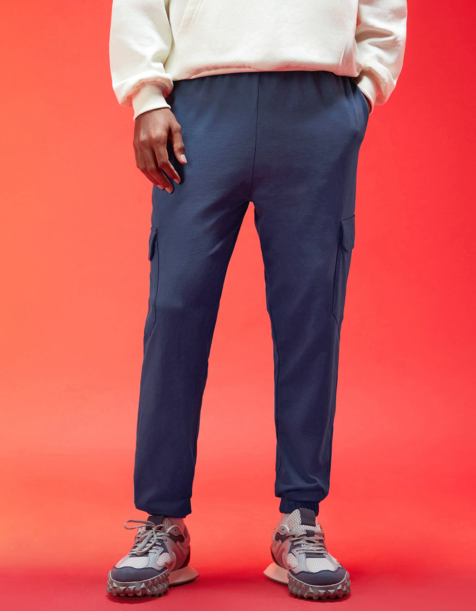 Skipper Blue Solid Baggy Fit Cargo Joggers