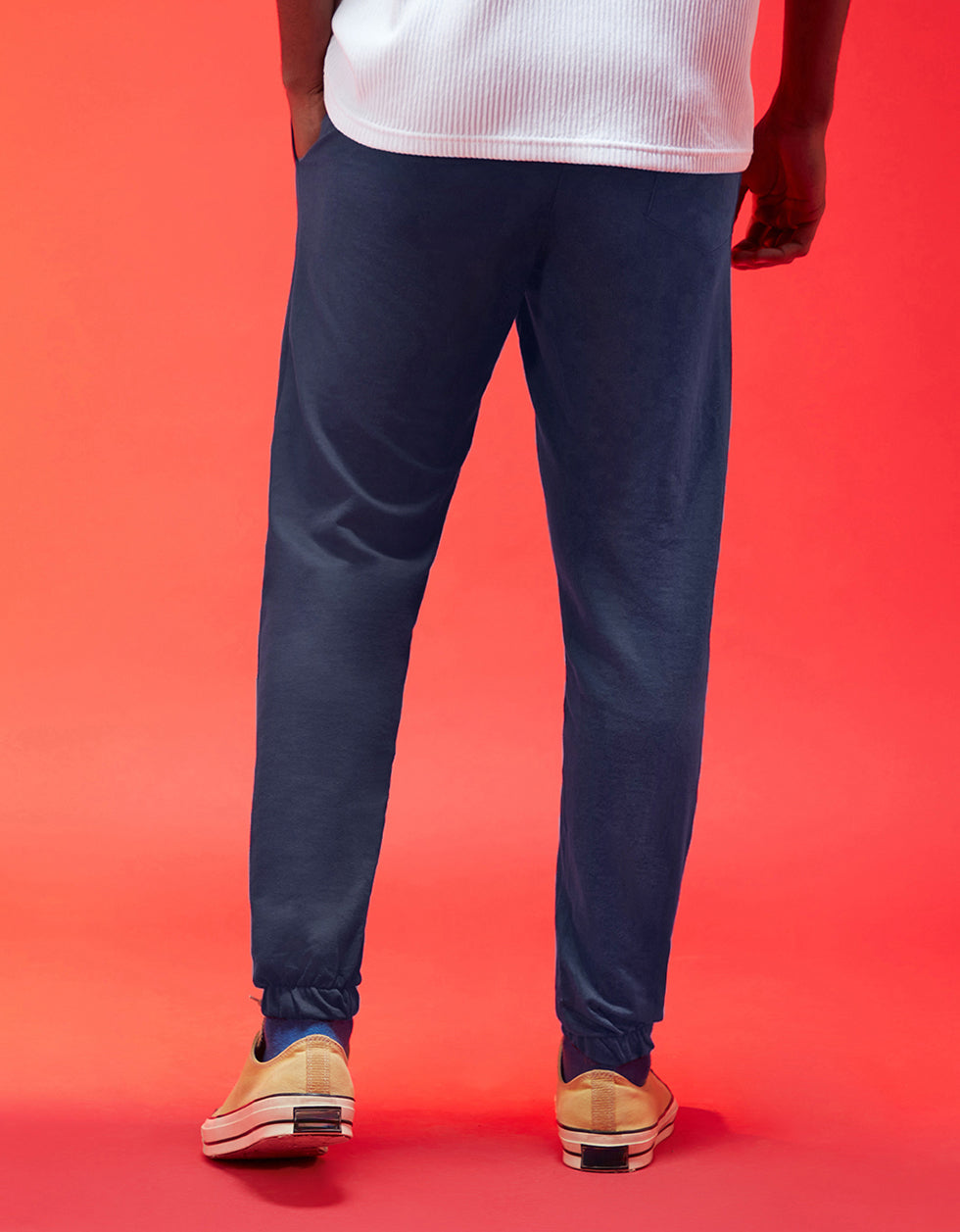 Navy Blue Solid Baggy Fit Joggers