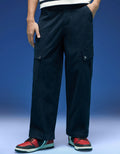 Navy Woven Relaxed Fit High-Rise Exclusive Cargo Pant