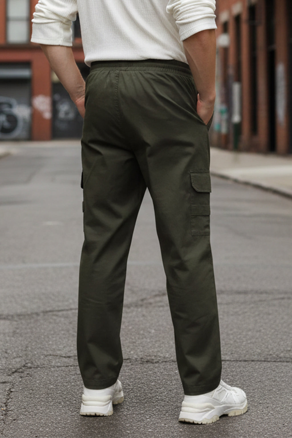 Olive Pure Cotton Baggy Fit 4 Pocket Cargo