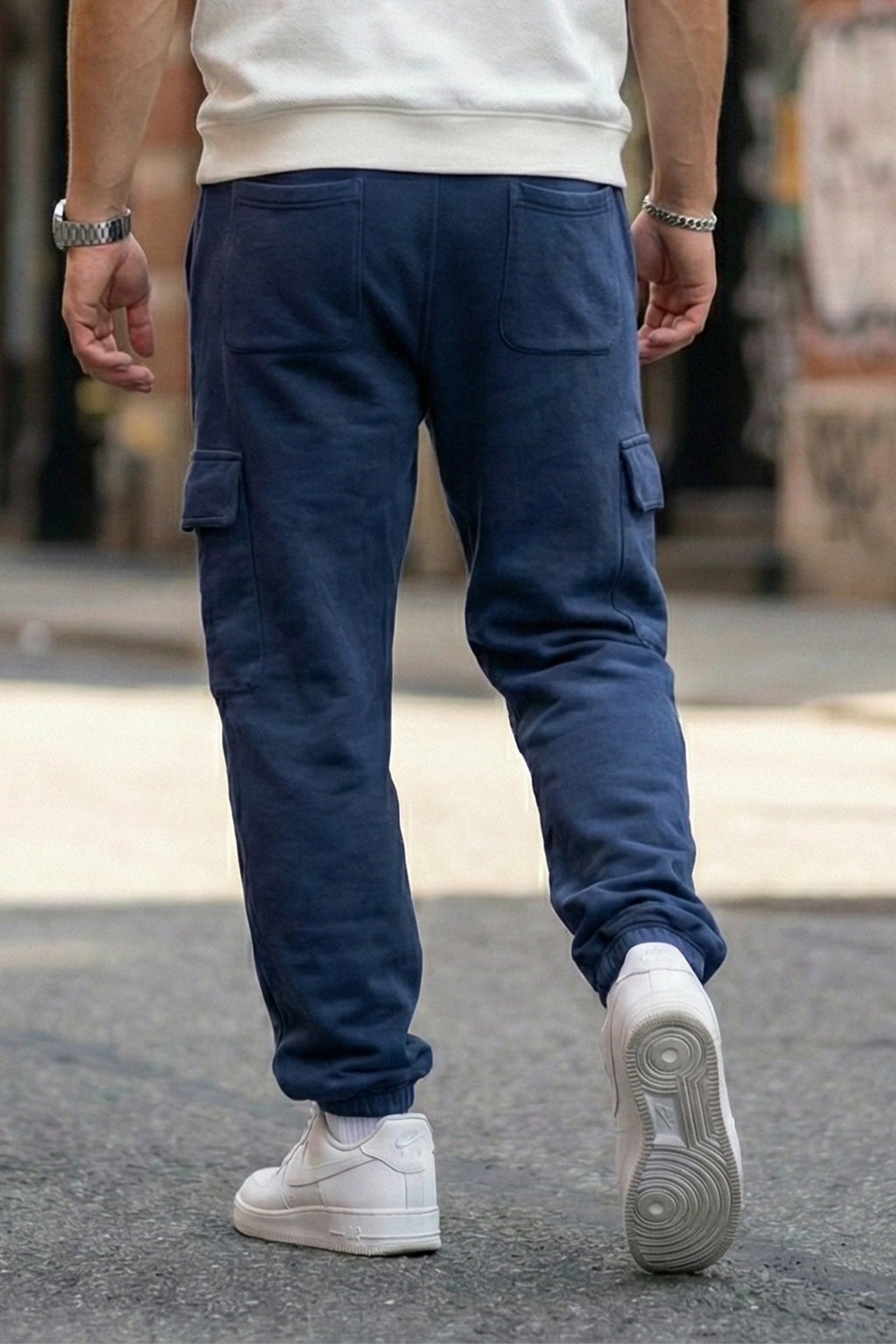 Navy Solid Baggy Fit Cargo Joggers