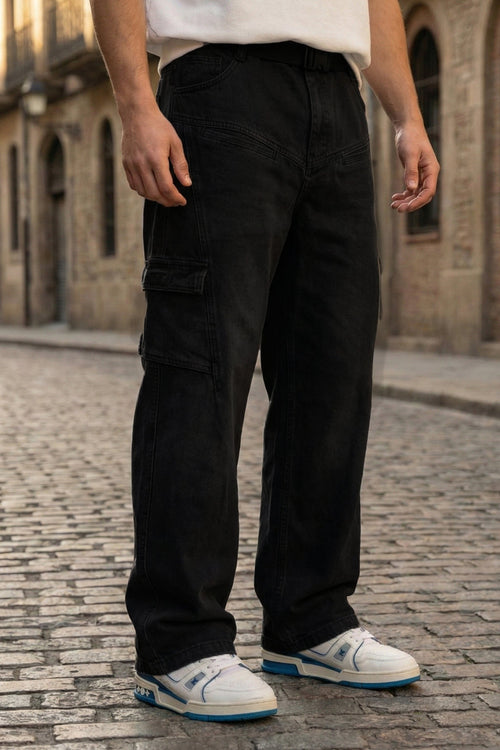 Black 8 Pocket Woven Baggy Fit Exclusive Cargo Pant