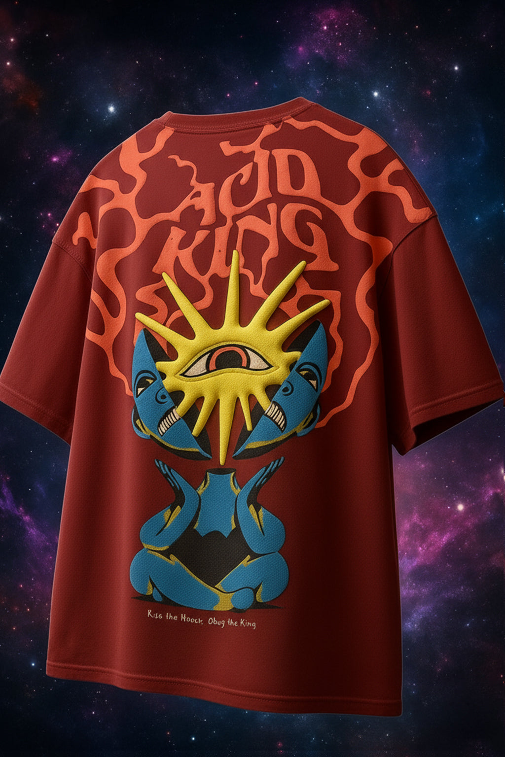 Acid King Maroon Oversized Puff Printed Exclusive T-shirt