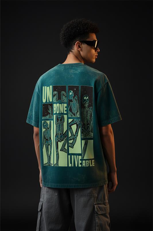 UNBONE Oversized Acid Washed Graphic Back Printed Exclusive T-shirt