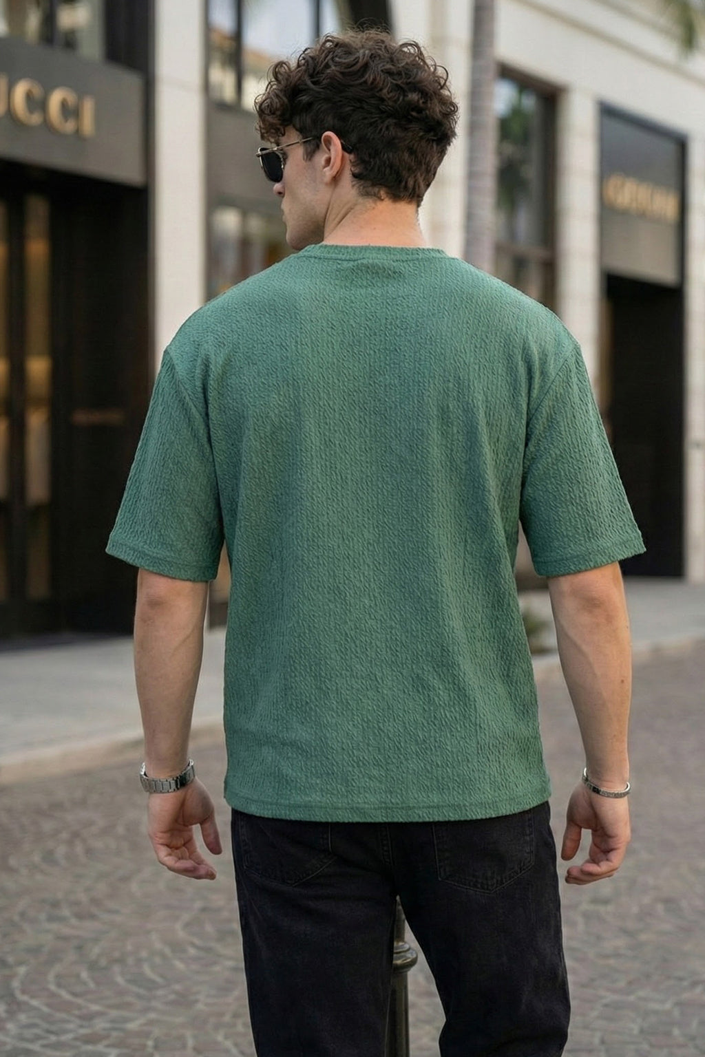 Warning Green Oversized Textured Exclusive T-shirt