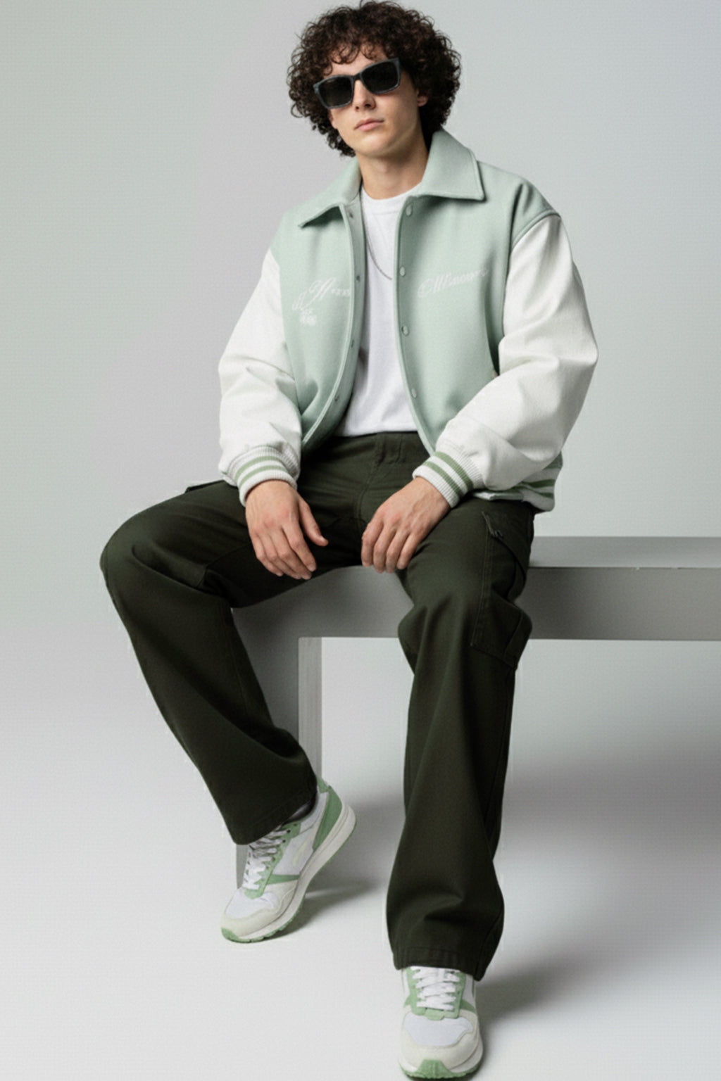 Olive Cut-n-sew Panel Woven Exclusive Cargo Pants with Rivets & Turn-up Hem