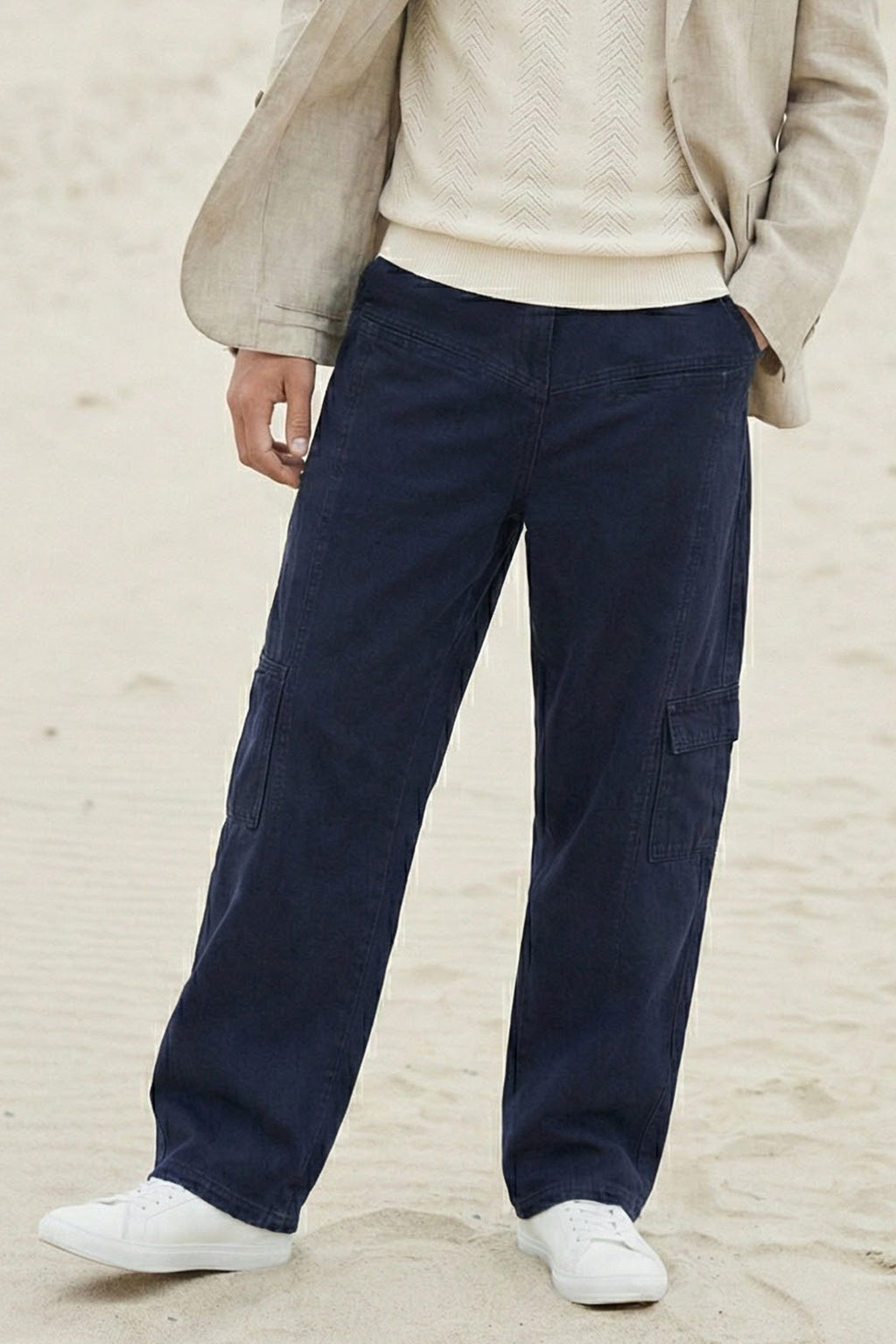 Navy 8 Pocket Woven Baggy Fit Exclusive Cargo Pant