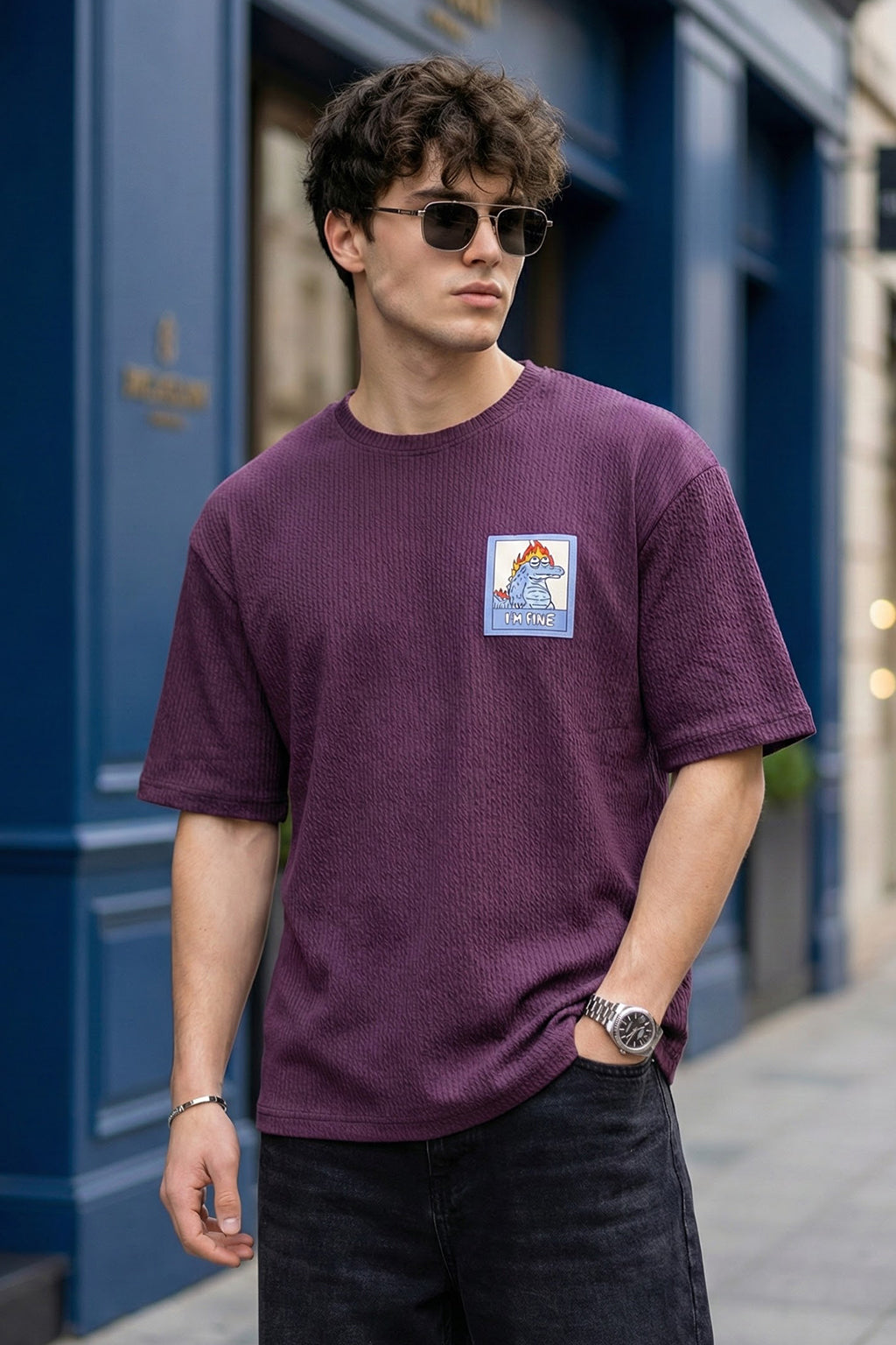 I'm Fine Wine Oversized Textured Exclusive T-shirt