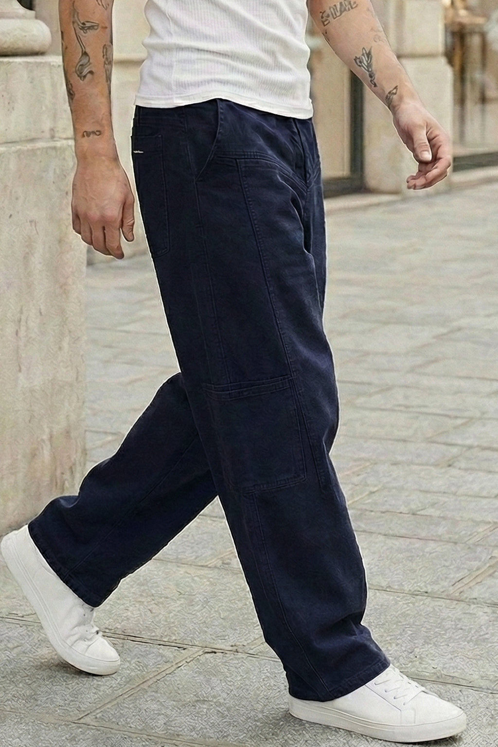 Navy 8 Pocket Woven Baggy Fit Exclusive Cargo Pant