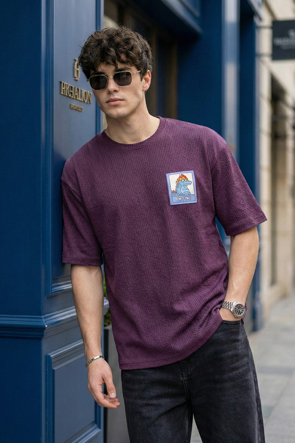 I'm Fine Wine Oversized Textured Exclusive T-shirt