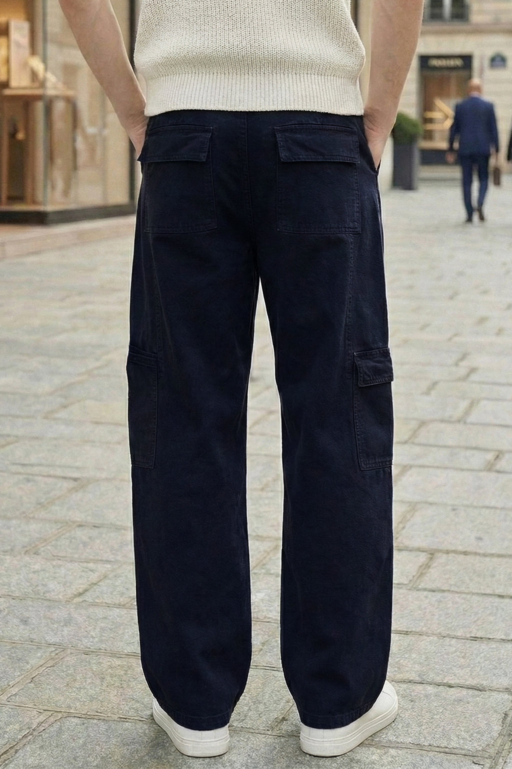 Navy 8 Pocket Woven Baggy Fit Exclusive Cargo Pant