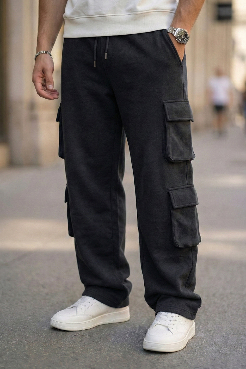 Black 6 Pocket Baggy Fit Exclusive Knitted Cargo Pant
