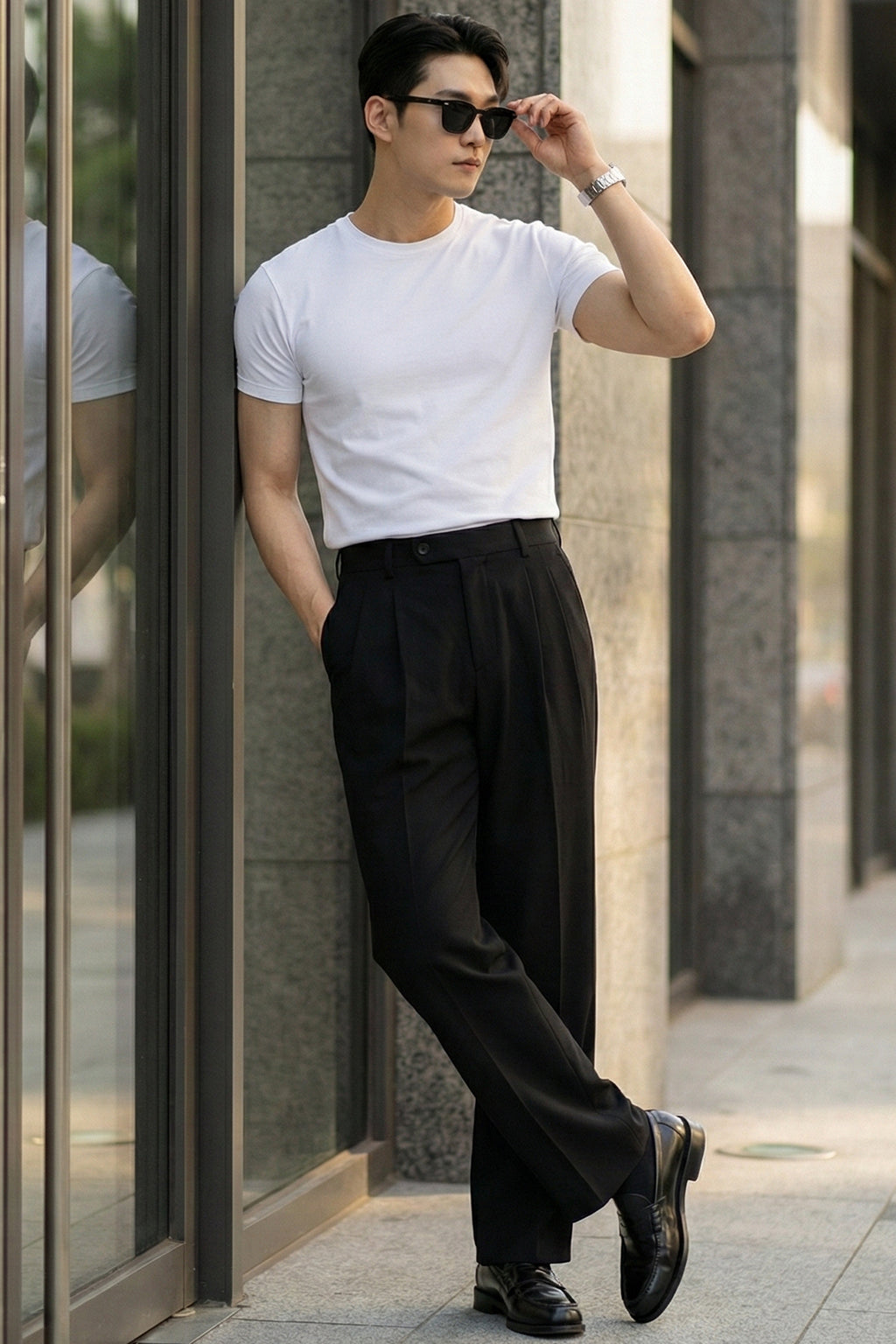 Black Tailored High-Waist Formal Wide-Leg Korean Pant