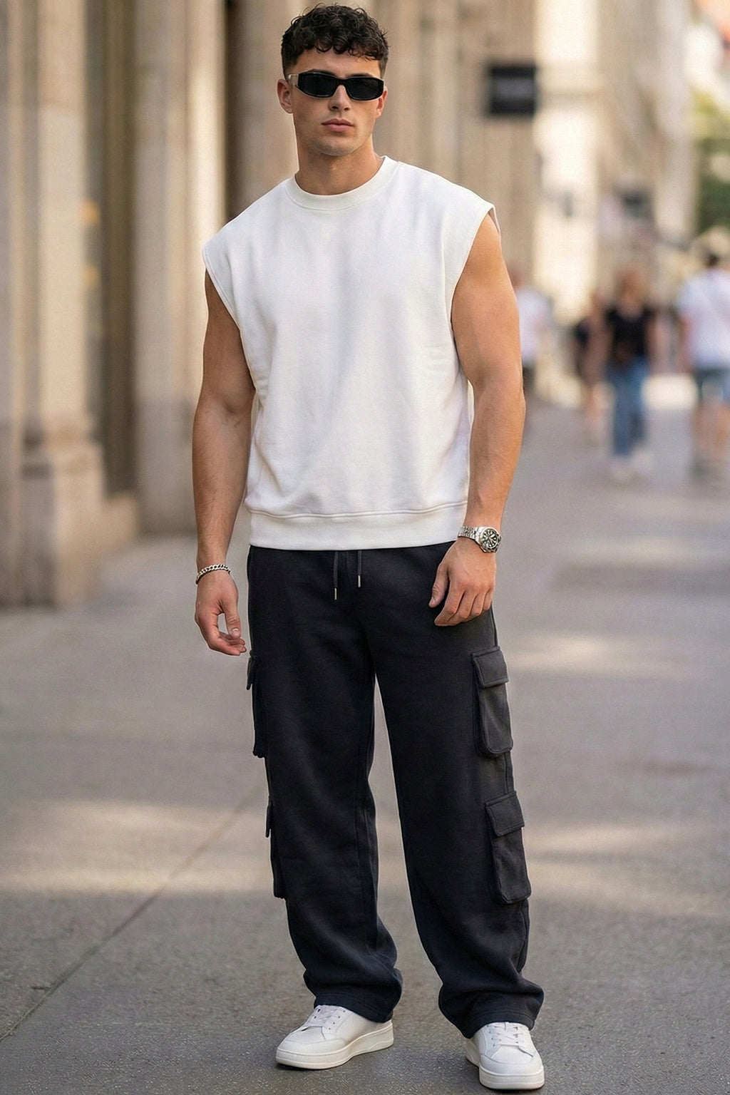 Black 6 Pocket Baggy Fit Exclusive Knitted Cargo Pant