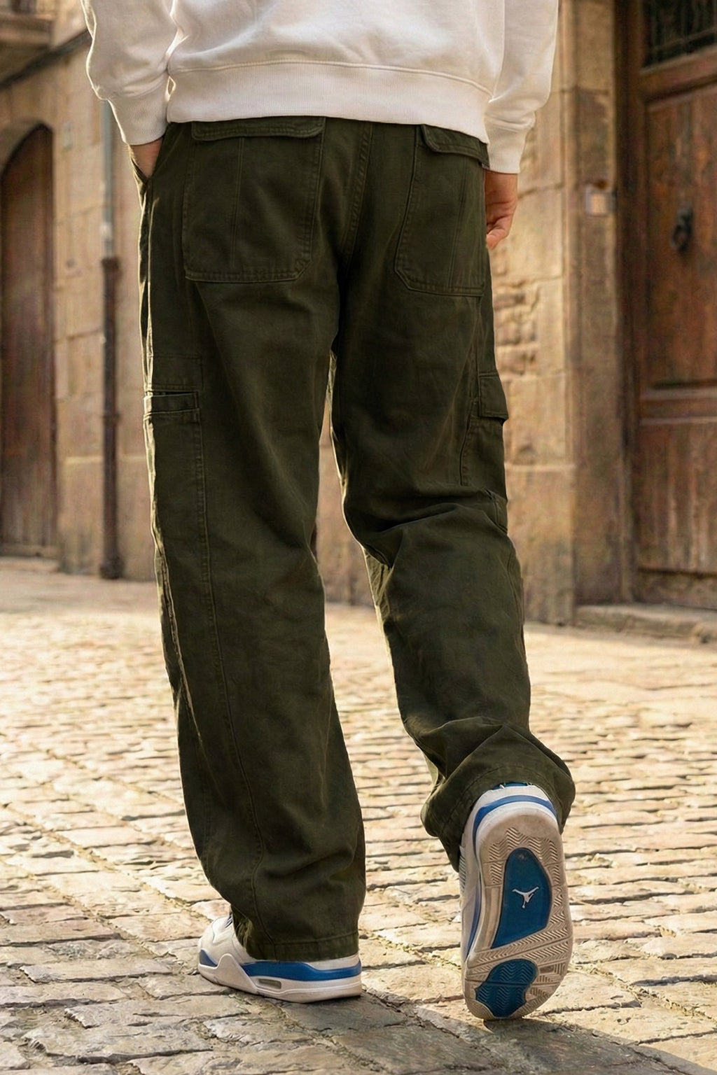 Olive 8 Pocket Woven Baggy Fit Exclusive Cargo Pant
