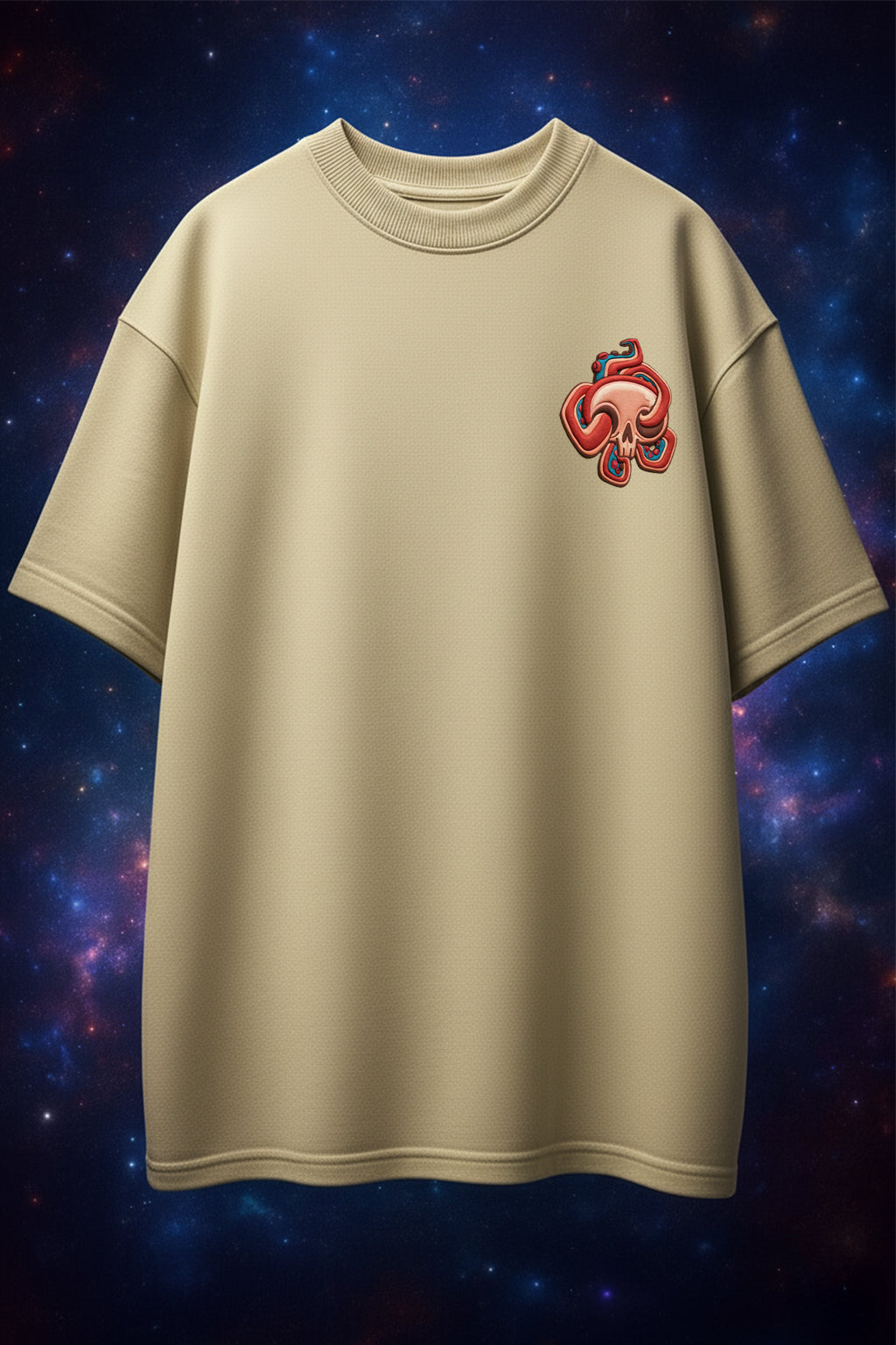 Conquer SwanWhite Oversized Puff Printed Exclusive T-shirt