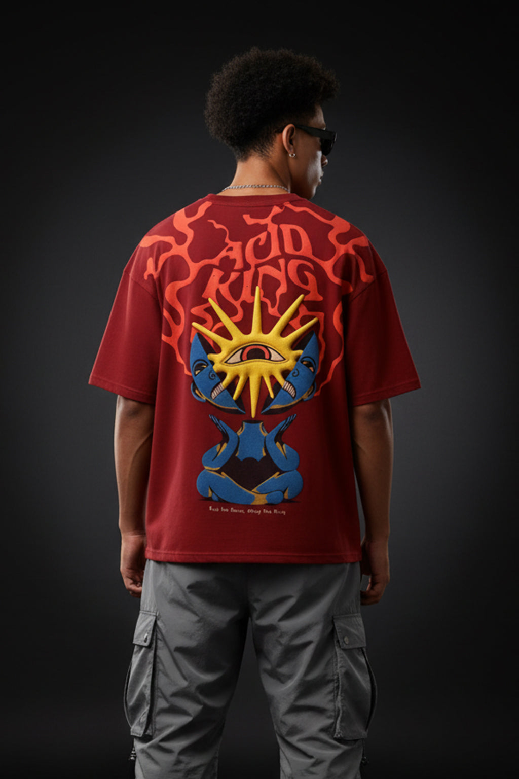 Acid King Maroon Oversized Puff Printed Exclusive T-shirt