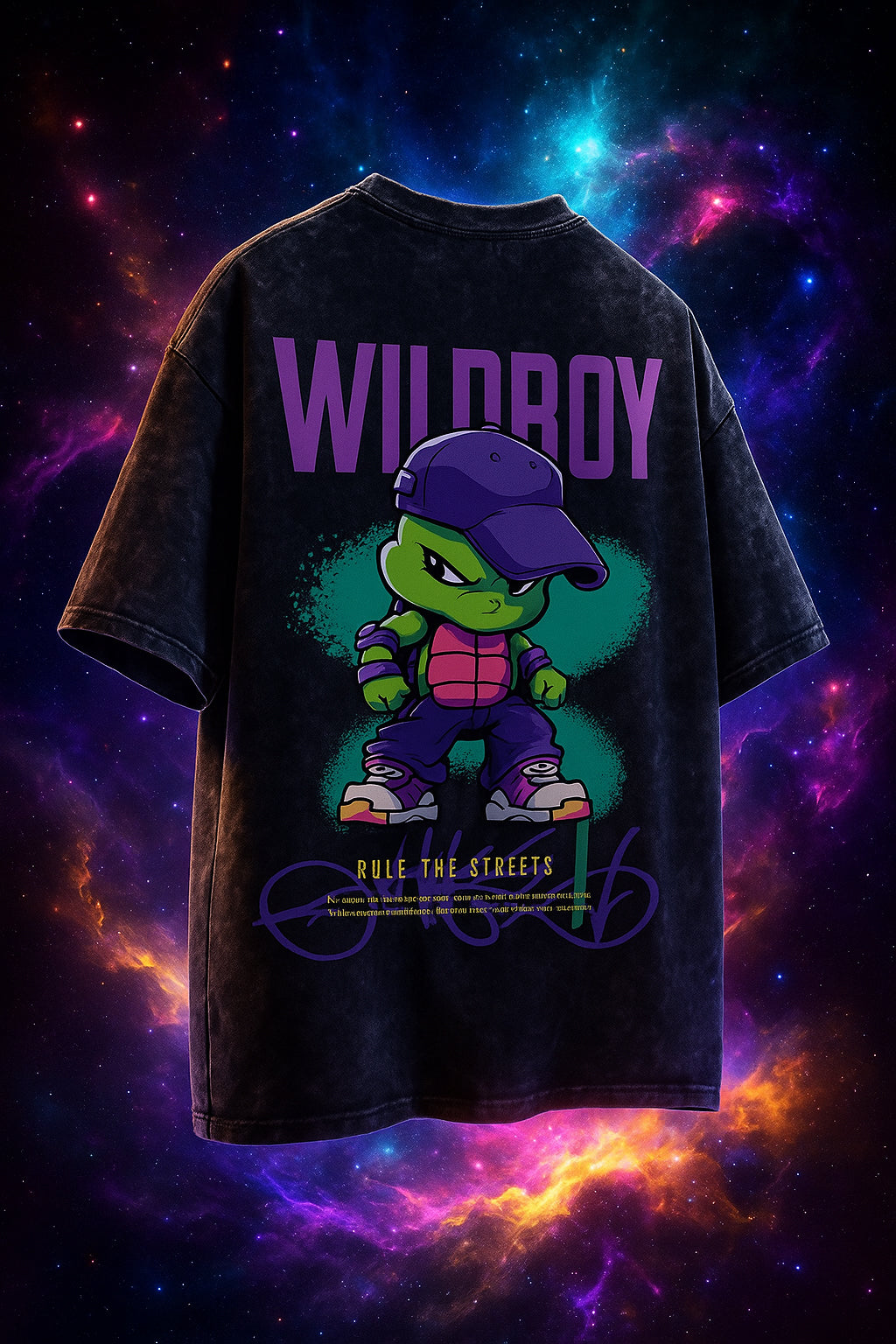 Wild Boy Black Oversized Acid Washed Graphic Back Printed Exclusive T-shirt