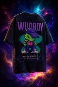 Wild Boy Black Oversized Acid Washed Graphic Back Printed Exclusive T-shirt