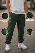 Olive Green Solid Baggy Fit Cargo Joggers