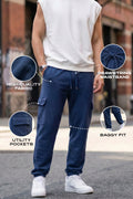 Navy Solid Baggy Fit Cargo Joggers