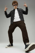 Brown Solid Baggy Fit Cargo Joggers