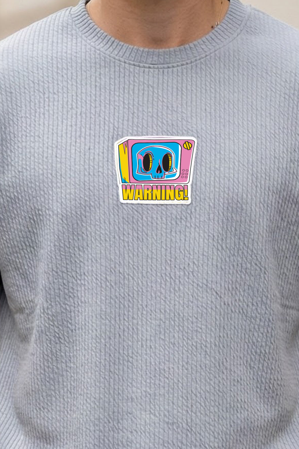 Warning Grey Oversized Textured Exclusive T-shirt
