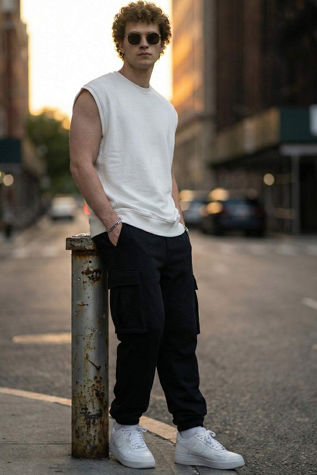 Black Solid Baggy Fit Cargo Joggers
