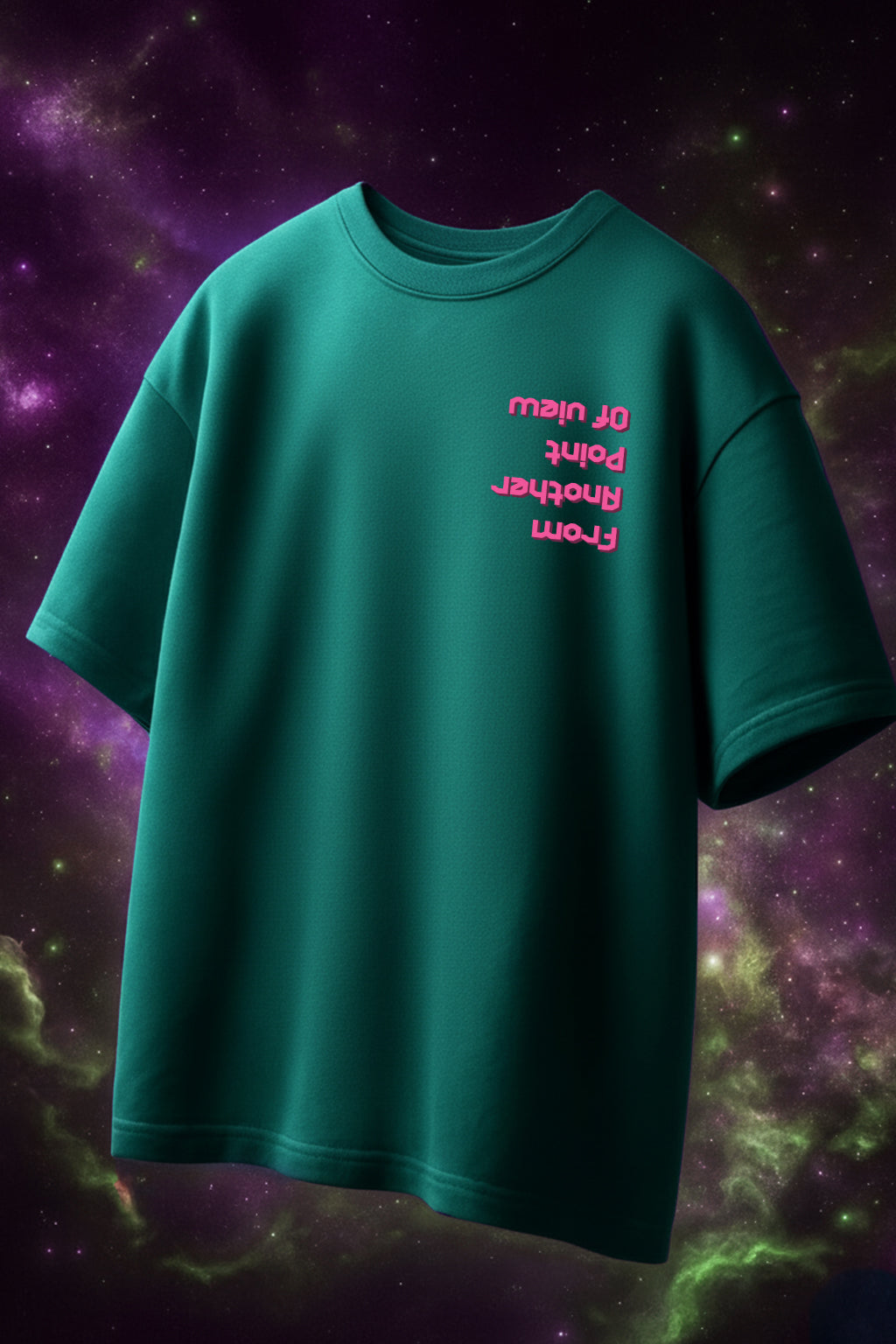 Point Of View Green Oversized Puff Printed Exclusive T-shirt
