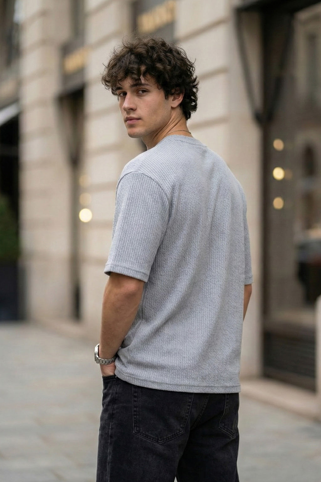 Warning Grey Oversized Textured Exclusive T-shirt