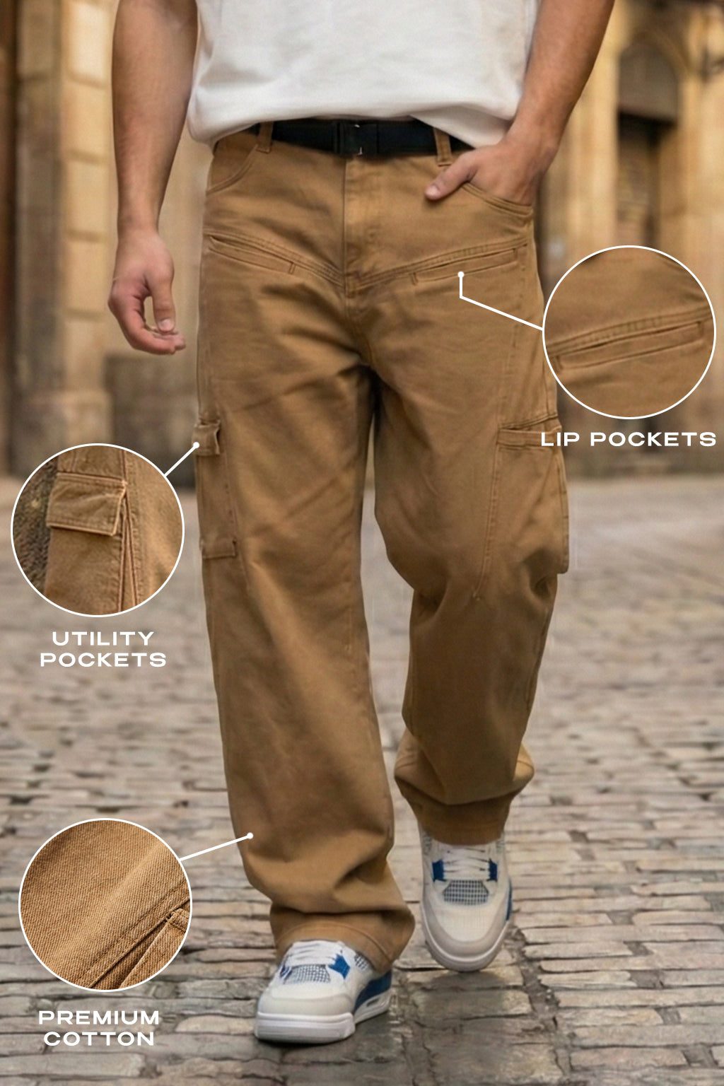 Khaki 8 Pocket Woven Baggy Fit Exclusive Cargo Pant