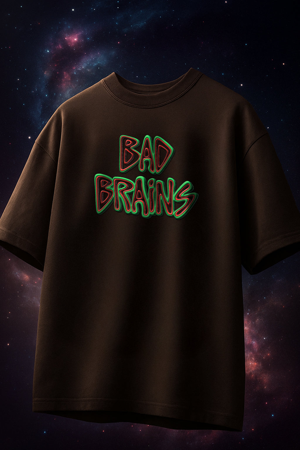 Bad Brains Brown Oversized Puff Printed Exclusive T-shirt