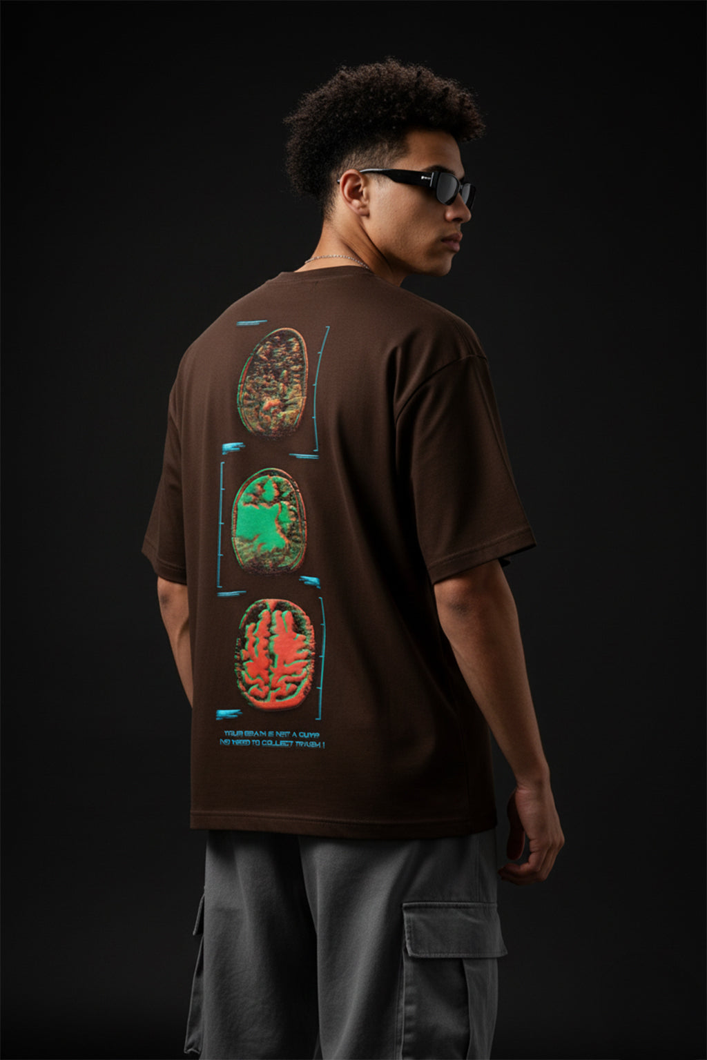 Bad Brains Brown Oversized Puff Printed Exclusive T-shirt