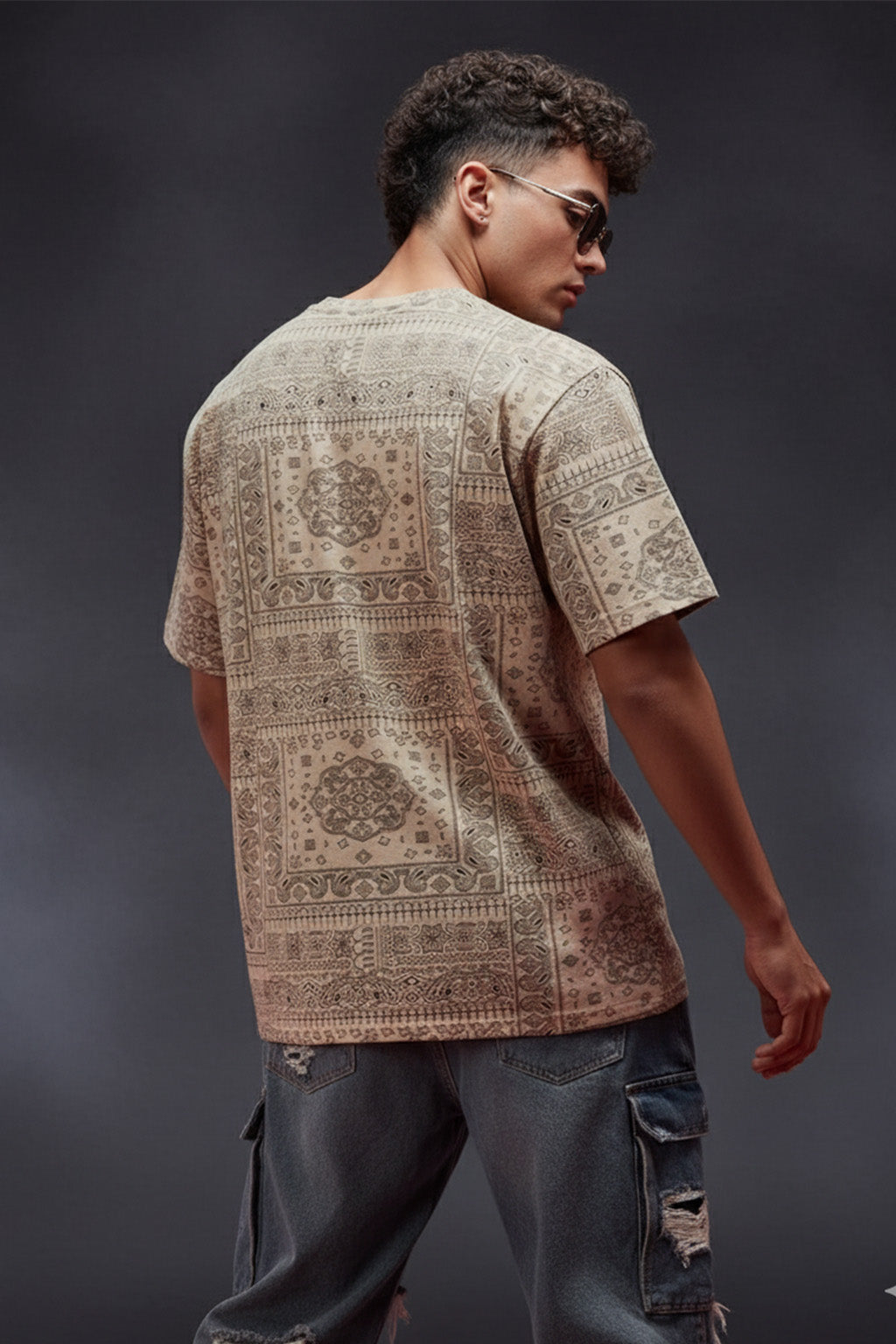 Paisley Beige Oversized All Over Printed T-shirt