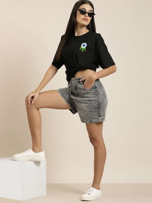 Black Eye Oversized Women's Printed T-Shirt