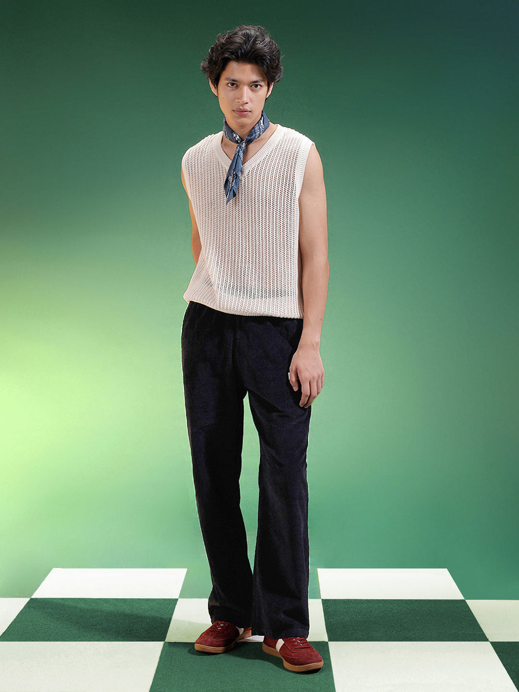 Black Lining Pattern Plain Corduroy Pants